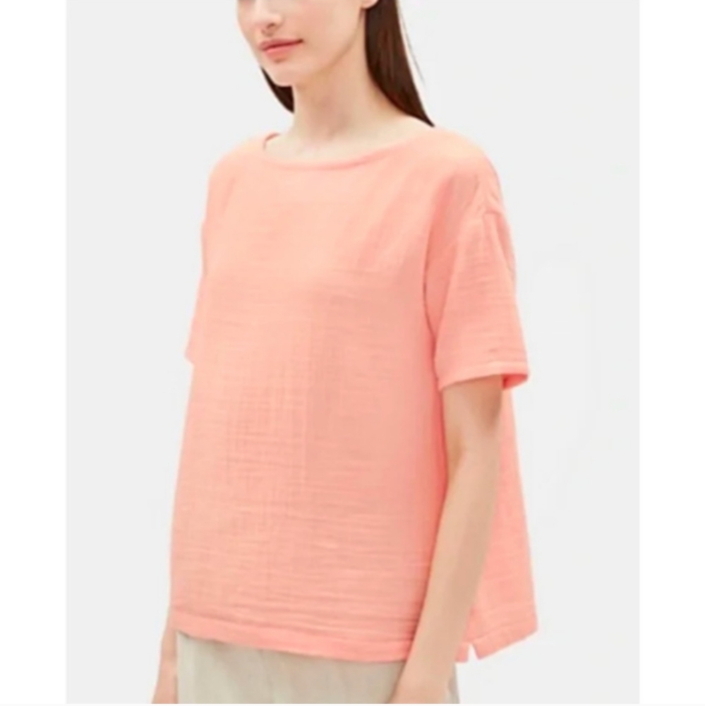 Eileen Fisher Peach Gauze Cotton Blouse.